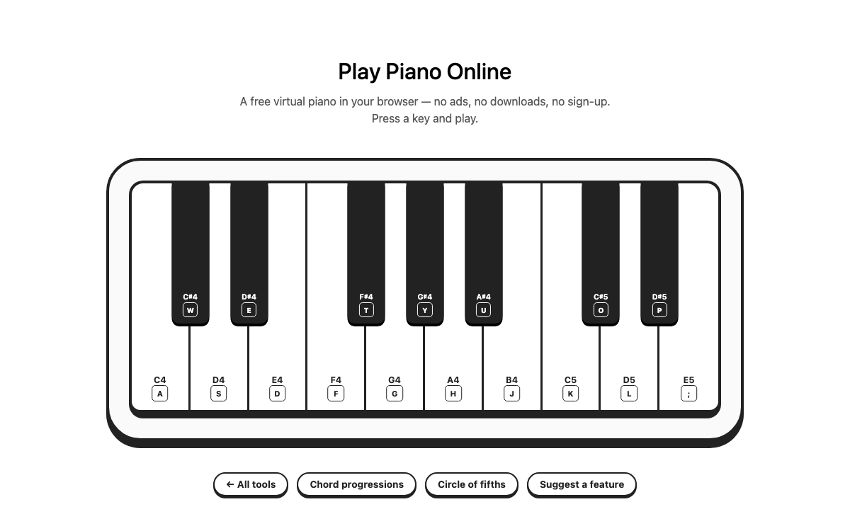 Preview of Musicpham's online piano keyboard